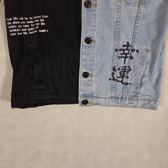 Rue 21 two-toned denim jacket with "GOOD FORTUNE" lettering (M298) - Picture 2 of 12